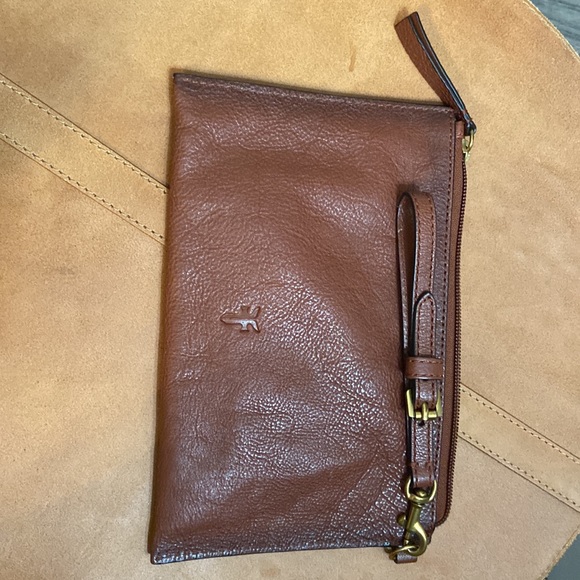 Frye Small Cognac Leather Satchel Clutch Wristlet with Handle - Picture 6 of 15